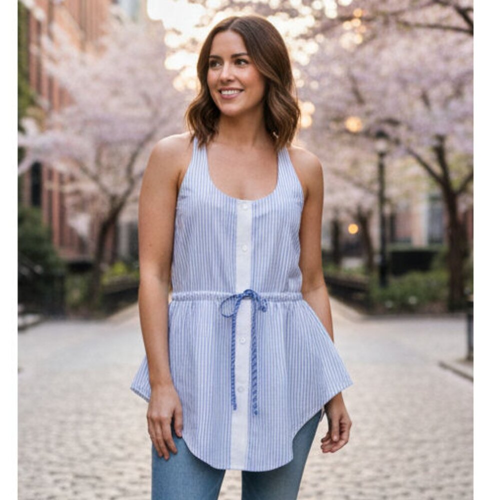 Alexander Wang Blue and White Striped Peplum Top Women's Size 8